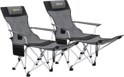Outsunny Set de 2 Scaune de Camping Pliabile cu Suport pentru Picioare Detașabil, 82x100x88 cm, Negru | Aosom Romania (A20-513V00GY)