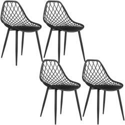 HomCom Set 4 Scaune Moderne cu Spătar Perforat Plastic și Metal Negru | Aosom Romania (83A-267V00BK)