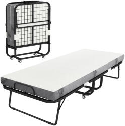 HOMCOM Pat pliant de oaspeți cu roți Oțel+Spumă Alb+Negru 200 x 80 x 42, 5 cm | Aosom Romania (831-516)