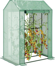 Outsunny Seră de grădină cu 2 spații și 2 uși cu role - 0, 8 m2 Seră pentru tomate dim. 1L x 0, 8l x 1, 5H m, Oțel și PE | Aosom Romania (845-957V00GN)