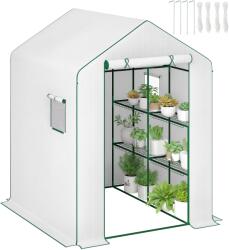 Outsunny Seră de grădină cu 1 ușă 2 ferestre rafturi 3 nivele pentru Legume Plante Flori Pânză PE 140 x 143 x 190 cm alb | Aosom Romania (845-932V00WT)