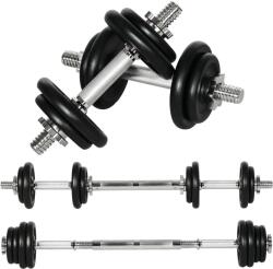 HOMCOM Gantere HOMCOM, ganteră lungă, 2 în 1, 20 kg, 8 discuri de gantere, rezistent la rugină, oțel, negru, 95 x 16 x 16 cm | Aosom Romania (A91-236V00BK)