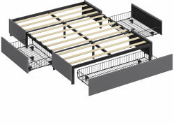 HomCom Pat dublu 140x190 cm cu somier, 3 sertare și cadru metalic Capacitate 363 kg Gri | Aosom Romania (831-910V01GY)