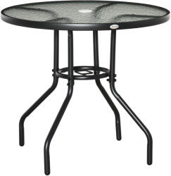 Outsunny Masă de Grădină Rotundă 80 cm cu Orificiu pentru Umbrelă, Masă de Cafea pentru Exterior cu Blat din Sticlă Temperată, Cadru Metalic, pentru Terasă, Balcon, Negru | Aosom Romania (84B-309)