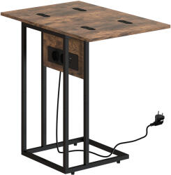 HomCom Măsuță de cafea în formă de C, extensibilă, cu 2 stații de încărcare, lemn și metal, 39x29x57 cm, negru și maro | Aosom Romania (83B-227V90RB) Masa de cafea