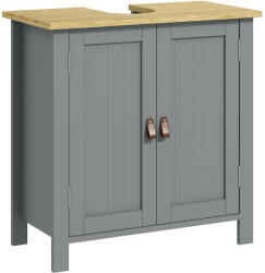 Kleankin Mobilier subchiuvetă 2 uși raft reglabil 2 etaje în interior mânere din PU 60 x 30 x 60 cm gri | Aosom Romania (834-577V00LG)
