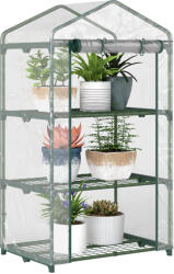 Outsunny Mini-Seră Portabilă cu Înveliș Plastic și Cadru Metalic, 3 Rafturi, Ușă cu Fermoar, 69x49x125 cm, Transparent | Aosom Romania (845-606)