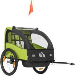 HomCom Remorcă pentru bicicletă pentru copii +18 luni cu centură de siguranță sistem de amortizare 140x88x90 cm Verde | Aosom Romania (440-038V00GN)