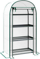 Outsunny Sera de Gradina cu Rafturi din Metal si Copertina din PE, Sera pentre Legume cu Usa Rulou 80x49x160cm, Verde | Aosom Romania (845-607V01WT)