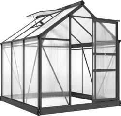 Outsunny Seră de Grădină, Seră din Policarbonat și Aluminiu cu Ușă Culisantă, Ventilație pe Acoperiș și Jgheab, 190x192x201 cm, Gri (845-058GY)