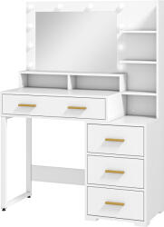 HOMCOM Masă de Machiaj Albă cu Oglindă, 4 Sertare și 6 Rafturi Deschise 100x40x138 cm | Aosom Romania (831-729V90WT)