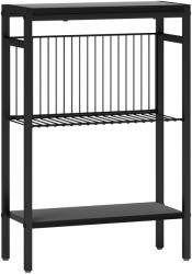 HOMCOM Masă laterală, design în 3 niveluri, rafturi cu aspect lemn, cadru din oțel, negru | Aosom Romania (83B-071V00BK)
