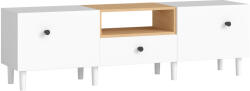 HomCom Mobilier TV, Suport TV până la 70" cu 2 Uși Rabatabile, Balamale Soft Close, Sertar, Raft Deschis, 8 Picioare pentru Sufragerie, Dormitor, 150x35x45 cm, Alb și Culoare Lemn | Aosom Romania (83B-583V00