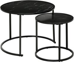 HomCom Lot de 2 Mese Laterale Rotunde gigogne incastrabile blat de lemn aspect marmura si Picioare din metal Negru | Aosom Romania (839-237BK) Masa de cafea