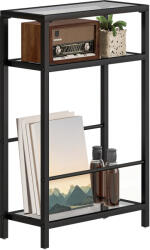 HOMCOM Măsuță de Cafea cu 3 Rafturi din Sticlă și Oțel 40x18x62 cm Negru | Aosom Romania (83B-316V00BK)