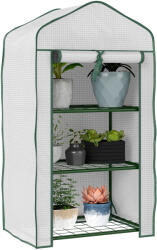 Outsunny Mini Seră pe 3 Nivele cu Acoperiș PE Întărit, Seră Portabilă cu Ușă Rulantă și Rafturi din Sârmă, 59x39x127 cm, Alb | Aosom Romania (84H-069V01WT)