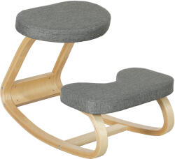HOMCOM Scaun ergonomic cu genunchiere din lemn cu balans, corectează postura, ideal birou acasă, gri, dim. 50x73x55 cm | Aosom Romania (921-791V00GY)