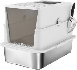 PawHut Tavă de litieră închisă pentru pisici, casă de toaletă din oțel inoxidabil pentru pisici, 60, 2 x 40, 2 x 43, 7 cm, gri deschis | Aosom Romania (D31-135V00LG)