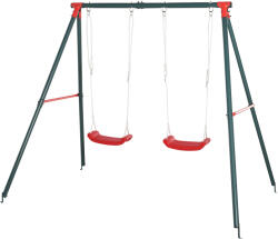 Outsunny Leagăn Dublu pentru Copii 3+ Ani cu Structură din Metal, Leagăn de Grădină cu Coardă Reglabilă, Joc de Exterior, Max 45 kg, 239x156x180 cm, Verde și Roșu | Aosom Romania (344-026) Leagan
