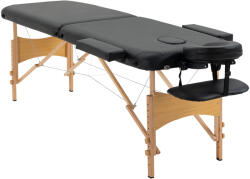 HOMCOM Pat de Masaj Pliabil și Portabil cu Înălțime Ajustabilă și Husă de Transport, Structură din Lemn, 185x60x61-88 cm, Negru (5550-3291)