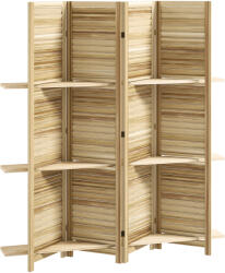 HomCom Paravan interior din lemn 4 panouri 160 x 170 cm, separator de cameră pliabil cu 3 rafturi, lemn natural | Aosom Romania (830-313V00BT)