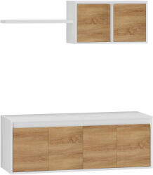 HomCom Set Mobilier TV și Dulap Suspendat cu 7 Rafturi și Raft Deschis, Mobilier pentru TV din PAL, 120x41x43, 3 cm, Alb | Aosom Romania (83B-159V00WT)