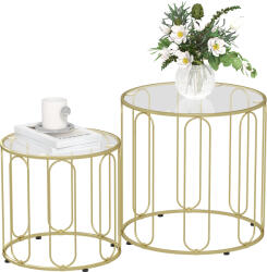HomCom Set de 2 mese de cafea gigogne rotunde moderne cu cadru din metal și blat din sticlă securizată, ton auriu | Aosom Romania (83B-247V00GD) Masa de cafea