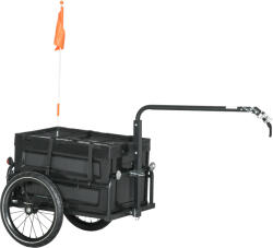 HomCom Remorcă Bicicletă pliabilă, cutie detașabilă 65L, încărcare max. 40kg, reflectoare siguranță, oțel, negru, 145x61x81cm | Aosom Romania (B71-061V00BK)