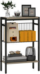 HomCom Masă auxiliară îngustă cu 3 nivele cu rafturi de depozitare, cadru din oțel, pentru sufragerie, dormitor, 43x18x62, 5cm, gri | Aosom Romania (83B-071V00GY) Masa de cafea