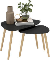 HomCom Set de 2 mese de cafea nestemate design scandinav picioare din lemn si blat din lemn, negru | Aosom Romania (839-271V00BK) Masa de cafea
