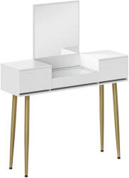HOMCOM Masă de toaletă elegantă cu oglindă pătrată și sertare organizatoare 105, 5x30x130, 5 cm Alb și Auriu | Aosom Romania (831-984V00WT)