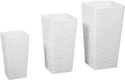 Outsunny Set de 3 Ghivece de Exterior Suprapozabile cu Model Ondulat, Ghivece Pătrate din Plastic pentru Flori cu Orificii de Drenaj, 42/55/65 cm, Alb, Negru, Maro | Aosom Romania (84H-473V00WT)