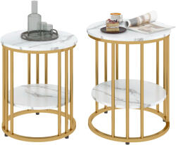 HomCom Lot de 2 mese de cafea rotunde mese de cafea efect marmură cu raft de depozitare deschis și cadru din oțel aur | Aosom Romania (83B-120V00GD) Masa de cafea