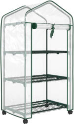 Outsunny Mini seră de grădină cu 3 rafturi, prelată PVC de înaltă densitate, ușă rulabilă 4 roți 69 x 49 x 130 cm transparent | Aosom Romania (84H-068V00CR)