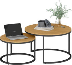 HomCom Set de 2 mese de cafea gigogne suprapozabil design industrial blat de ciment picioare din metal maro | Aosom Romania (833-873V80BN) Masa de cafea