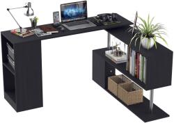 HomCom Birou Modern cu Rafturi Rotative 360°, Design L, Negru, PAL, 140x120x78.2cm | Aosom Romania (836-072BK)
