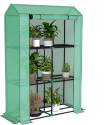 Outsunny Sera Mini cu 3 Niveluri, Copertină din PE cu Armătură și Ușă Rulabilă, 100x40x150 cm, Verde | Aosom Romania (84H-199V00GN)