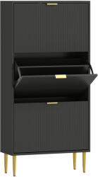 HomCom Mobilier pentru pantofi 18 perechi cu 3 sertare rabatabile, uși canelate și rafturi reglabile, 60x24x122, 5cm, negru | Aosom Romania (837-601V01BK) Pantofar