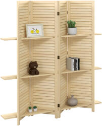 HomCom Paravant interior 4 panouri 160L x 170Î cm 3 rafturi pliabile separatoare de cameră uși pliante natural | Aosom Romania (830-313V00ND)