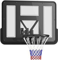 SPORTNOW Panou de baschet mural panou basket cu placă incasabilă cerc din oțel și plasă anti-rupere 110L x 75H cm negru | Aosom Romania (A61-061V00BK)