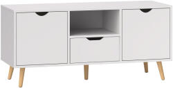 HomCom Mobilier TV de 50" cu Sertar, Raft Deschis și 2 Dulapuri, Mobilier TV cu 5 Picioare din Lemn, 110x40x50 cm, Alb | Aosom Romania (838-180V00WT)