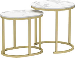 HomCom Set 2 Măsuțe de Cafea cu Blat cu Efect de Marmură din MDF și Oțel, Ø50x50.5 cm și 60x36x43.5 cm, Alb și Auriu | Aosom Romania (839-374V80GD) Masa de cafea