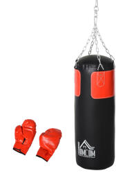 HOMCOM Set sac de box cu mănuși, 16 kg, Ø30 x 120 cm, negru și roșu | Aosom Romania (A91-101) Sac de box