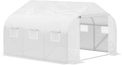 Outsunny Sera pentru grădină cu acoperiș din PE cu țevi din fier, alb, 3, 5x3x2m | Aosom Romania (845-068)