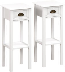 HOMCOM Set de 2 măsuțe laterale Masă de noptieră stil sofisticat cu sertar, etajeră inferioară, 30 x 30 x 75 cm, alb | Aosom Romania (838-130V81WT)