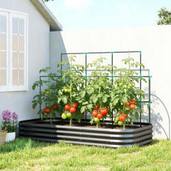 Outsunny Jardiniere Ridicate din Metal cu Grilaj, Pat de Grădină Înălțat cu Fund Deschis, Mănuși și Grilaj pentru Plante Cățărătoare, Legume și Flori, 220x110x150 cm, Gri Închis | Aosom Romania (84H-559V00CG)