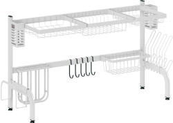 HOMCOM Scurgător din oțel cu 2 niveluri pentru chiuvetă, cu suport pentru tocător și tacâmuri, 100x30x54, 5cm, alb | Aosom Romania (801-288V00WT) Uscator vase