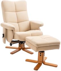 HOMCOM Massagesessel cu Hocker, Scaun de relaxare electric rotativ la 360° cu funcție de întindere și spațiu de depozitare, scaun TV cu buzunar lateral și telecomandă pentru sufragerie, piele ecologică, Crem