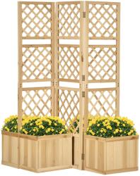 Outsunny Paravan pentru Grădină, triplu pliabil, 4 ghivece de flori, lemn masiv, culoare naturală, 133 x 62 x 165 cm | Aosom Romania (844-649V00ND)