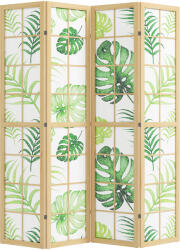 HomCom Separator de cameră 4 piese, pliabil, design boho, motiv tropical, separator independent, cadru din lemn, verde | Aosom Romania (83C-188V00GN)